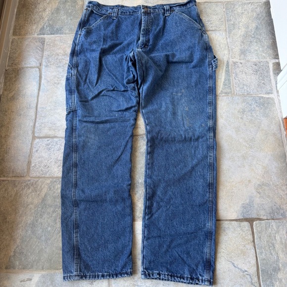 Vintage Wrangler Fleece Lined Carpenter Jeans Men's 36x34 Utility Workwear Pants - Picture 2 of 6